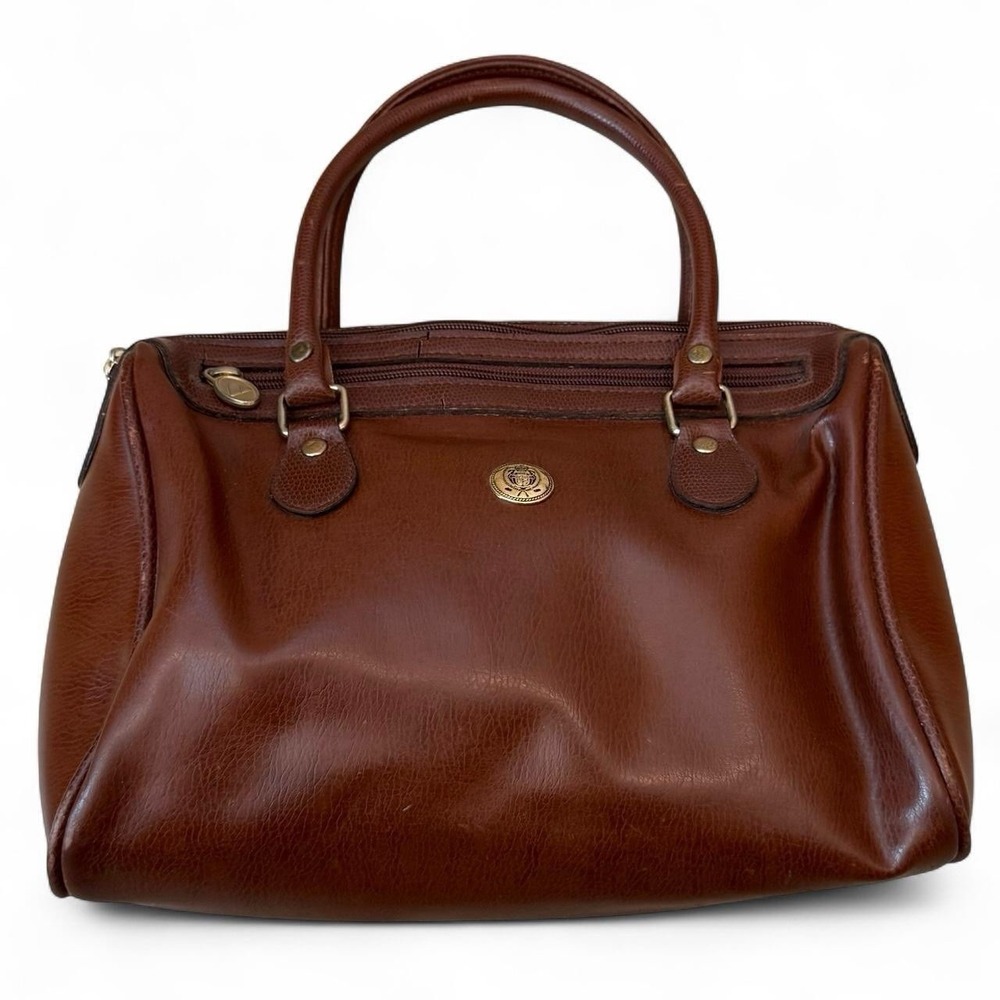 Vintage Liz Claiborne Accessories Brown Leather Satchel Bag Handbag Travel 90s
